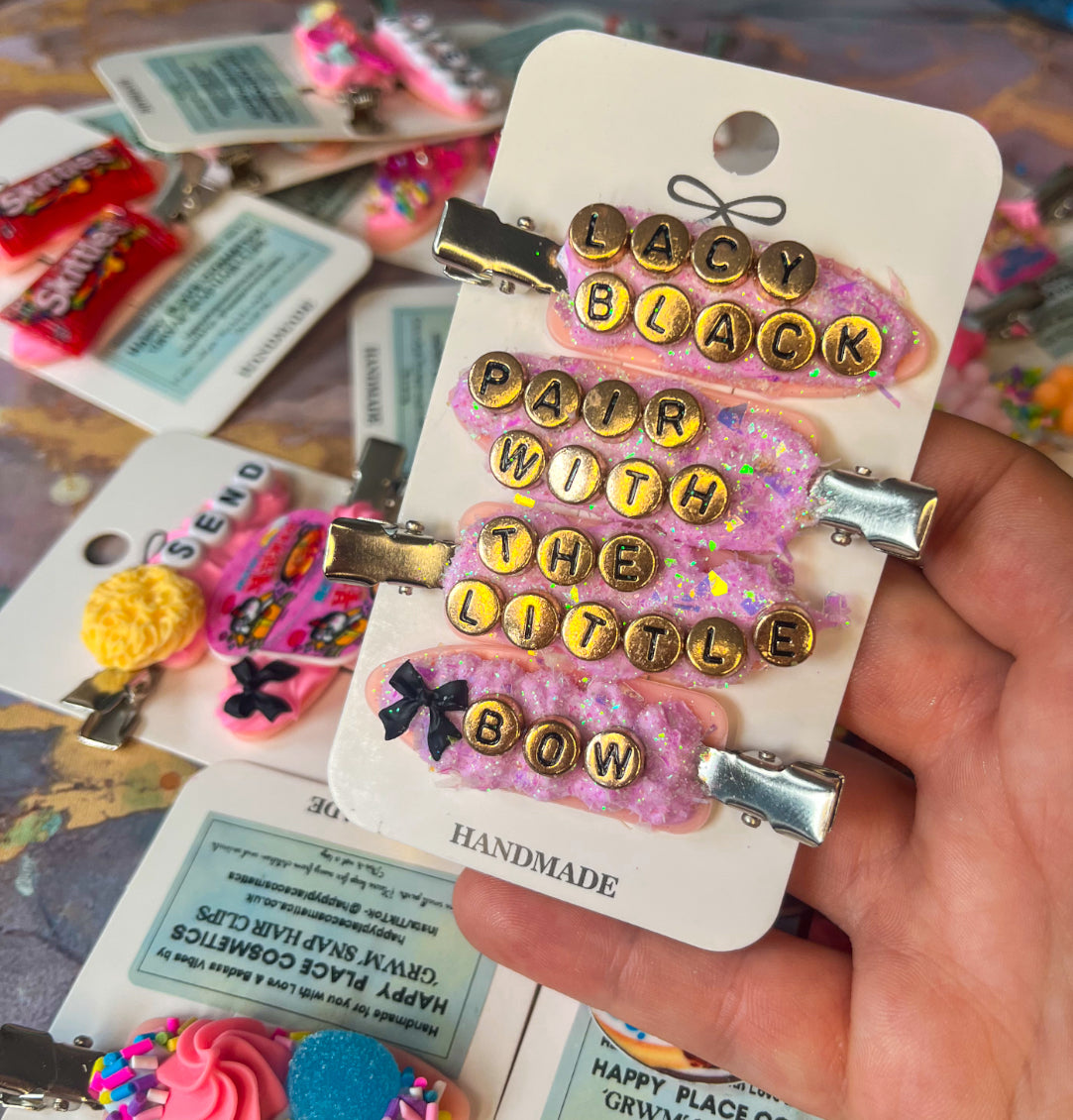 GRWM Handmade Hair Clips - Lacy Black Pair With The Little Bow