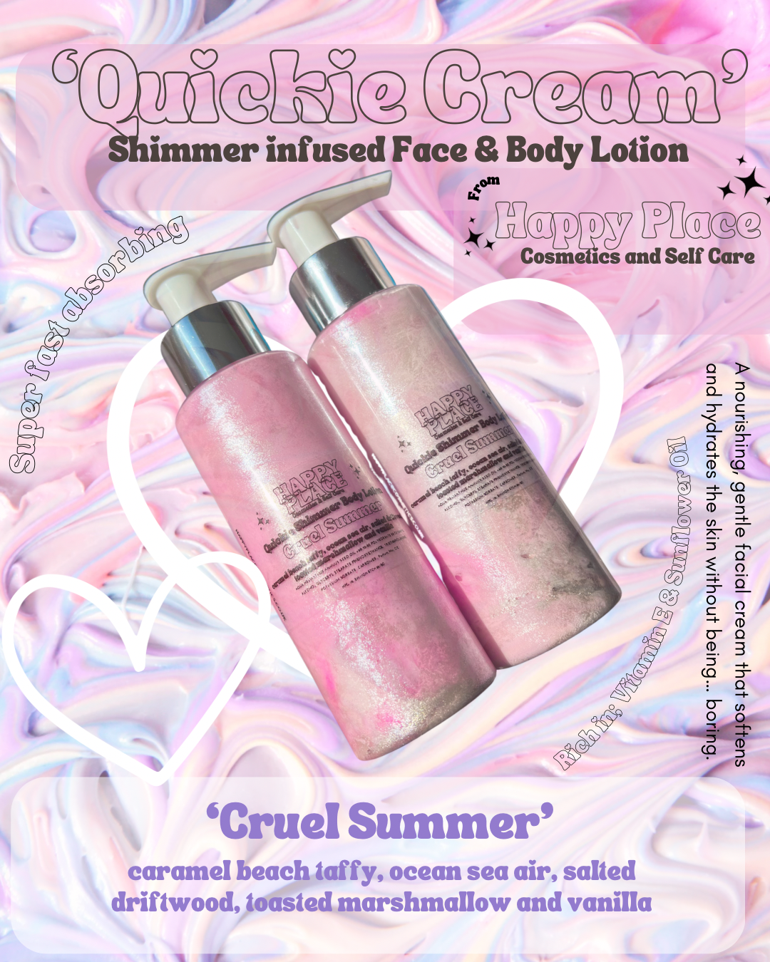 ‘Quickie Cream’ Shimmer Face & Body Lotion- Cruel Summer